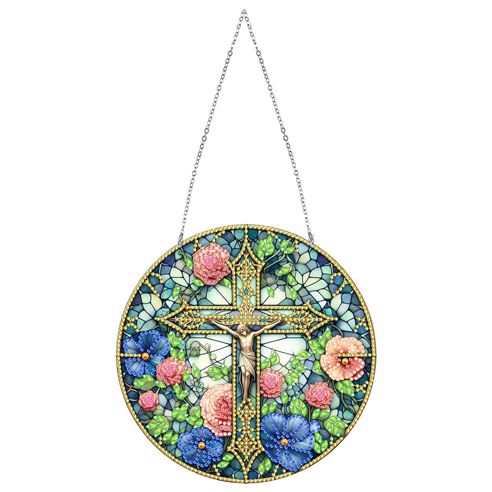 Sun Catcher 5D DIY Diamond Painting Dots Pendant for Office Decor (Jesus Cross)