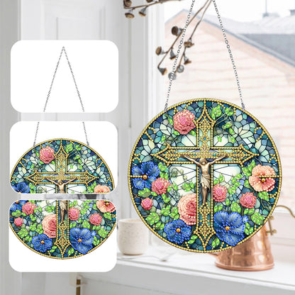 Sun Catcher 5D DIY Diamond Painting Dots Pendant for Office Decor (Jesus Cross)