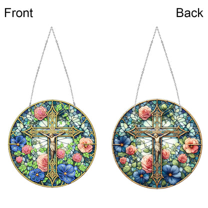 Sun Catcher 5D DIY Diamond Painting Dots Pendant for Office Decor (Jesus Cross)