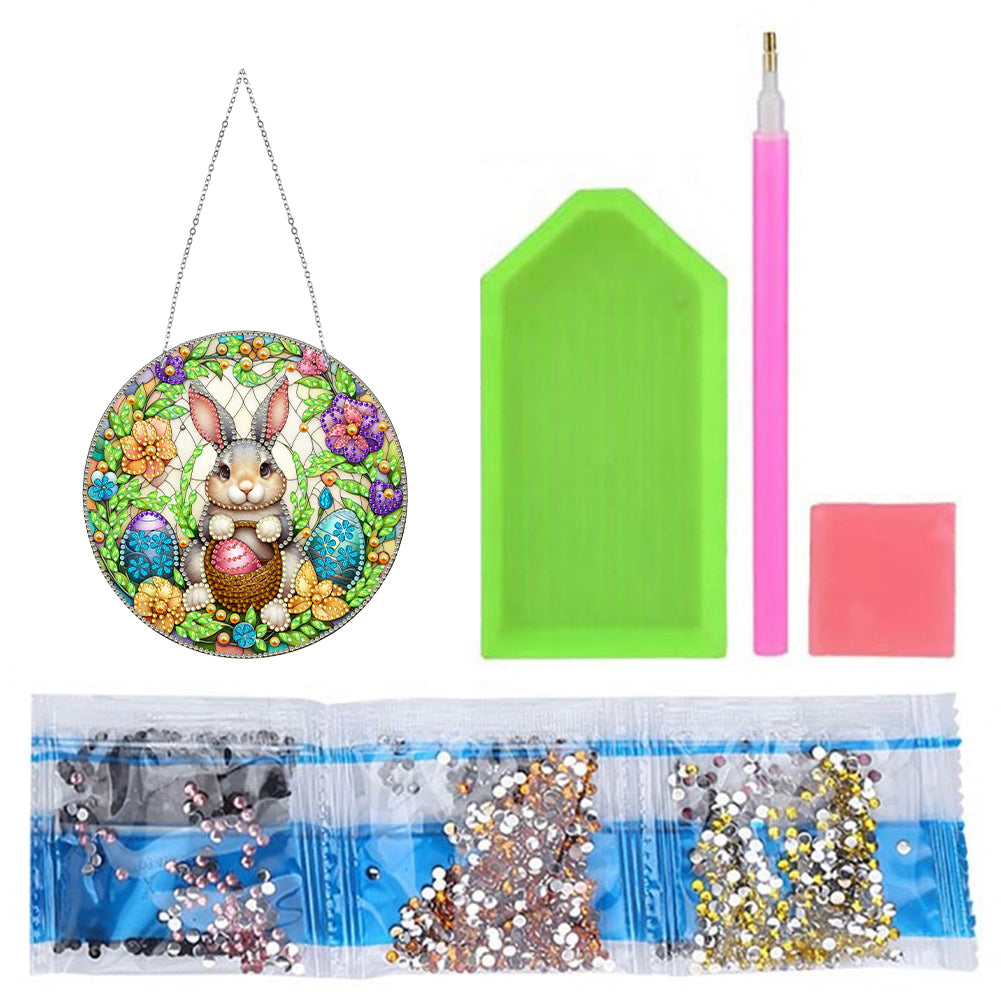 Sun Catcher 5D DIY Diamond Painting Dots Pendant for Office Decor (Flower Bunny)