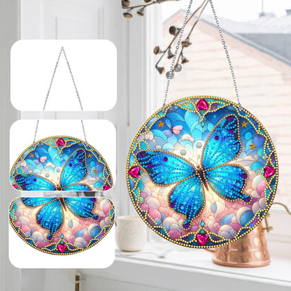 Sun Catcher 5D Diamond Painting Dots Pendant for Office Decor (Blue Butterfly)