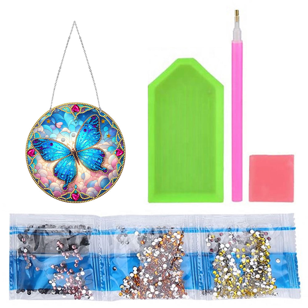 Sun Catcher 5D Diamond Painting Dots Pendant for Office Decor (Blue Butterfly)