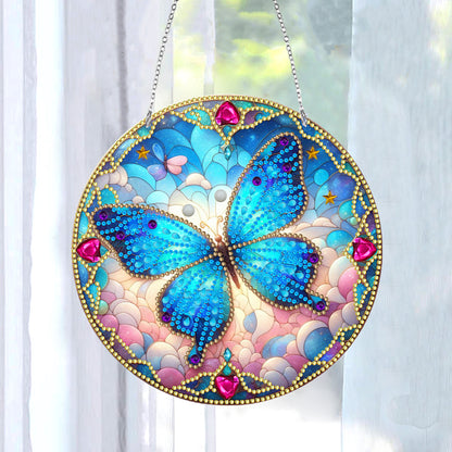 Sun Catcher 5D Diamond Painting Dots Pendant for Office Decor (Blue Butterfly)
