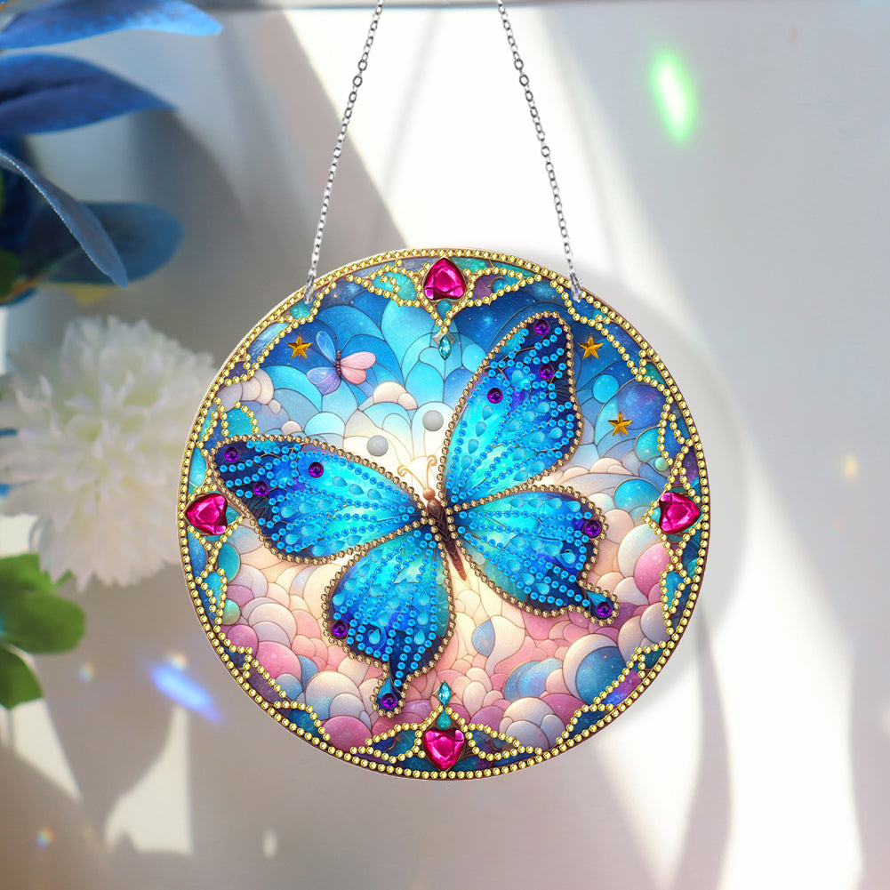 Sun Catcher 5D Diamond Painting Dots Pendant for Office Decor (Blue Butterfly)