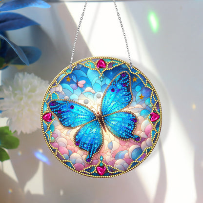 Sun Catcher 5D Diamond Painting Dots Pendant for Office Decor (Blue Butterfly)