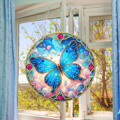 Sun Catcher 5D Diamond Painting Dots Pendant for Office Decor (Blue Butterfly)