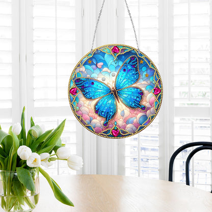 Sun Catcher 5D Diamond Painting Dots Pendant for Office Decor (Blue Butterfly)