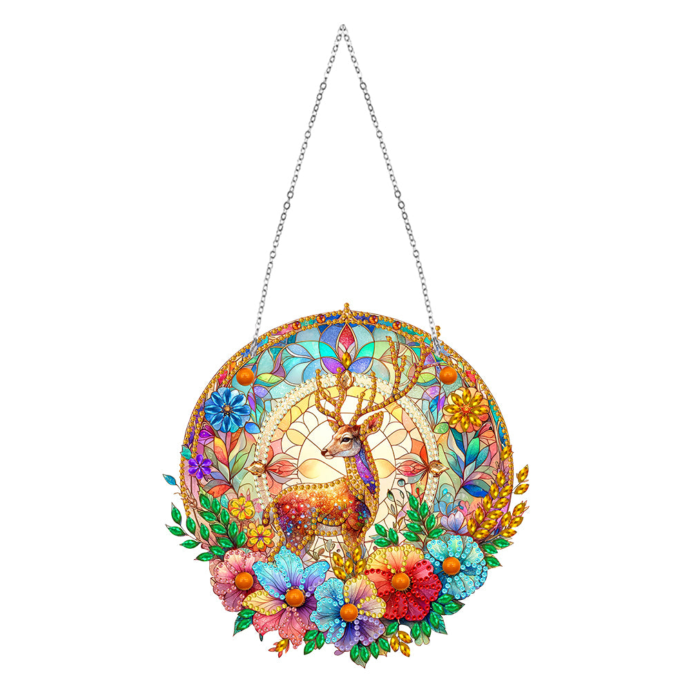 Sun Catcher 5D DIY Diamond Painting Dots Pendant for Office Decor (Flower Moose)