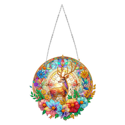 Sun Catcher 5D DIY Diamond Painting Dots Pendant for Office Decor (Flower Moose)