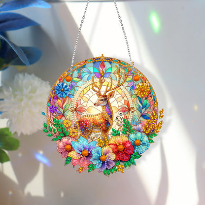 Sun Catcher 5D DIY Diamond Painting Dots Pendant for Office Decor (Flower Moose)