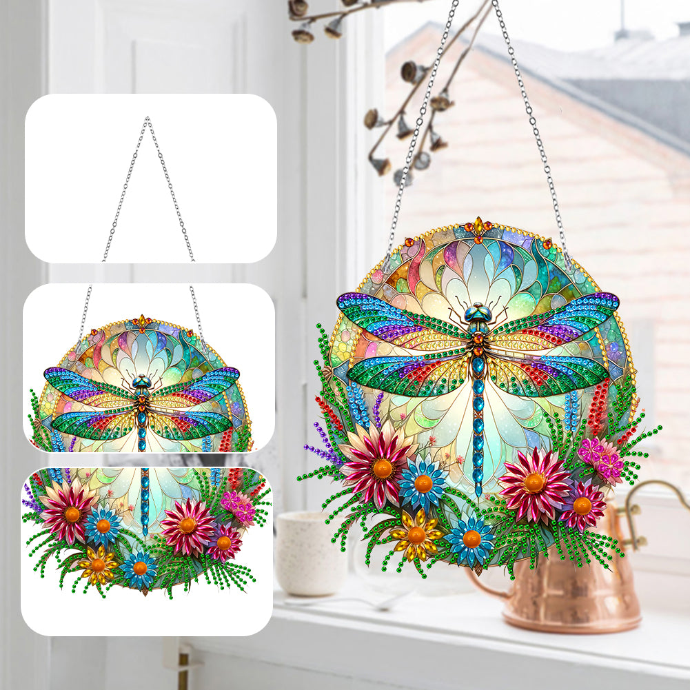 Sun Catcher Diamond Painting Dot Pendant for Office Decor (Dragonfly KJ0110)