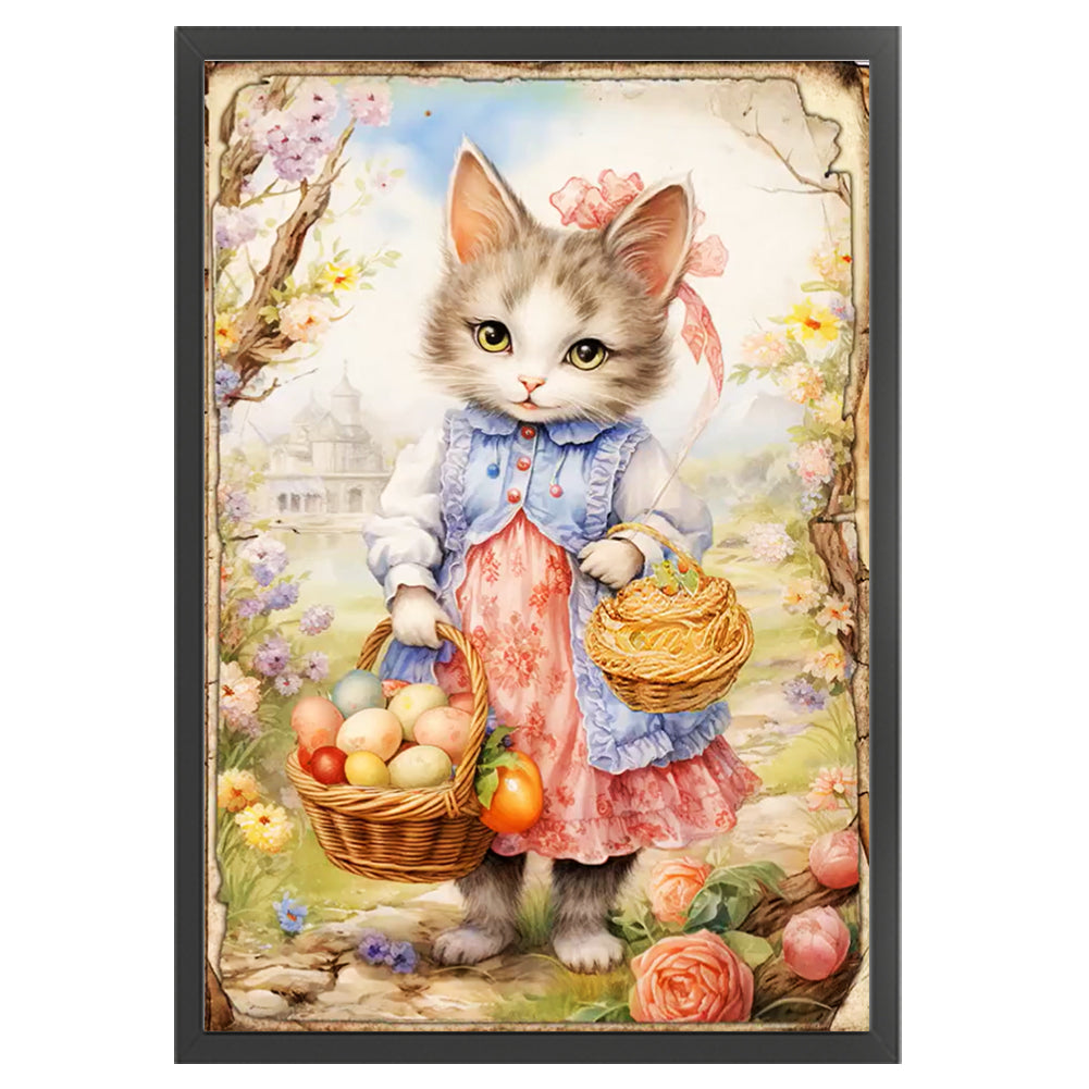 Retro Poster-Easter Egg Cat - 11CT Stamped Cross Stitch 40*60CM