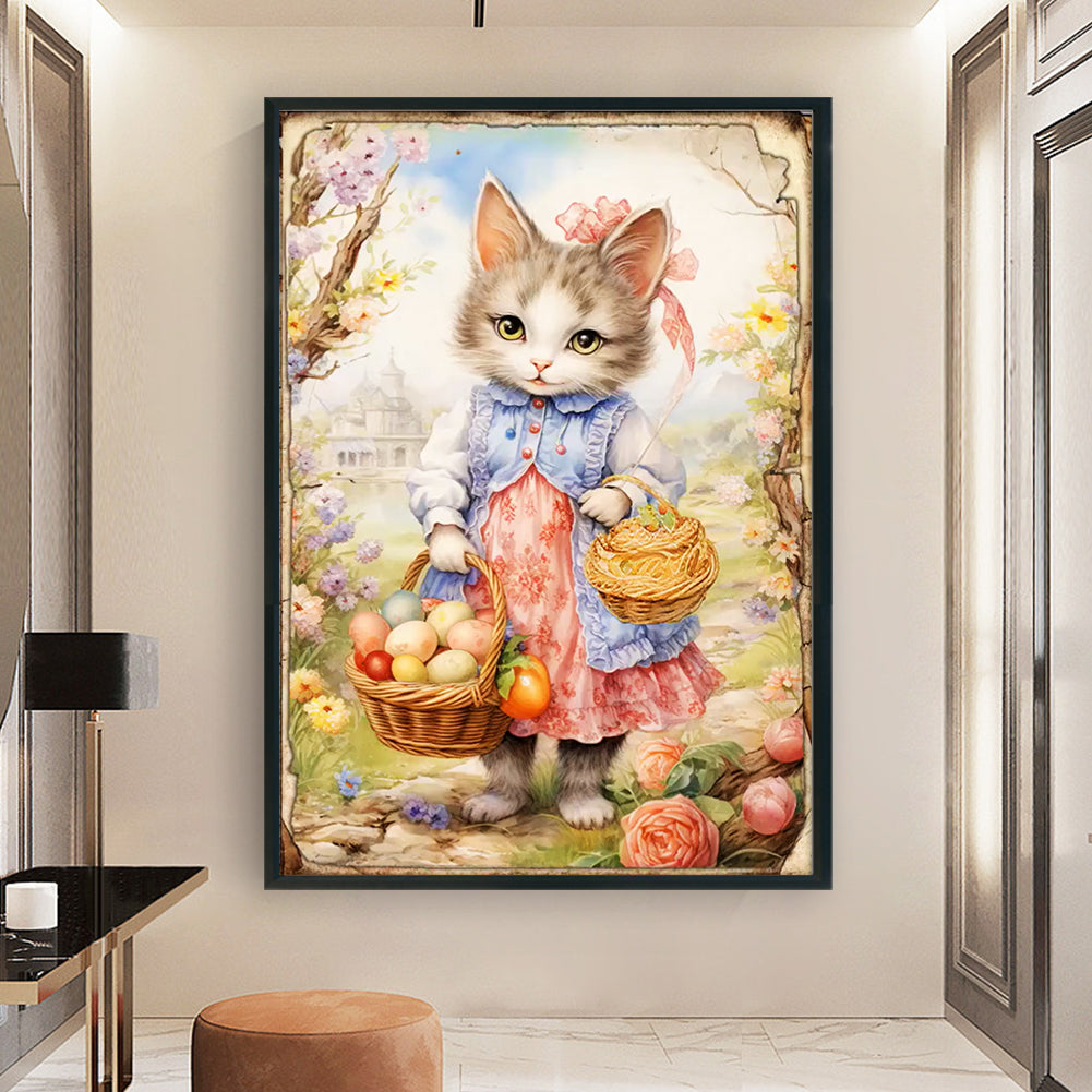 Retro Poster-Easter Egg Cat - 11CT Stamped Cross Stitch 40*60CM