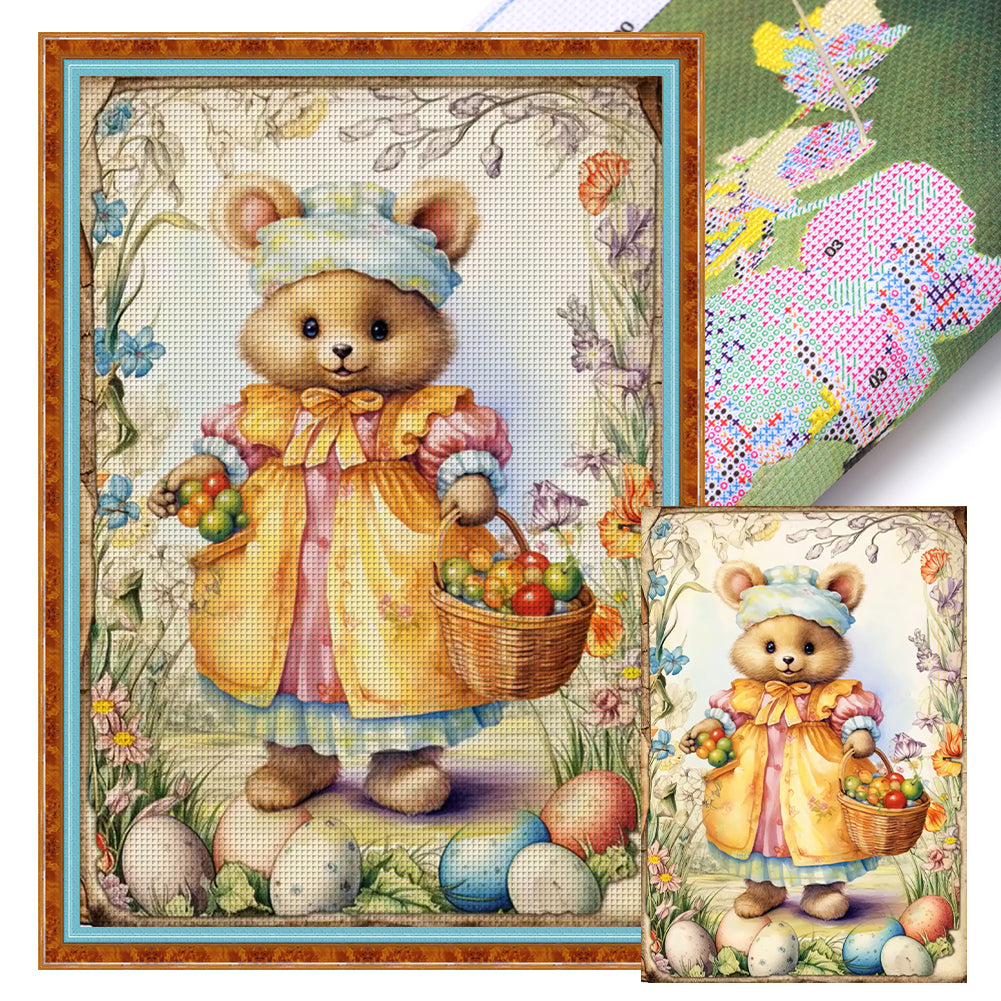 Retro Poster-Easter Egg Brown Bear - 11CT Stamped Cross Stitch 40*60CM