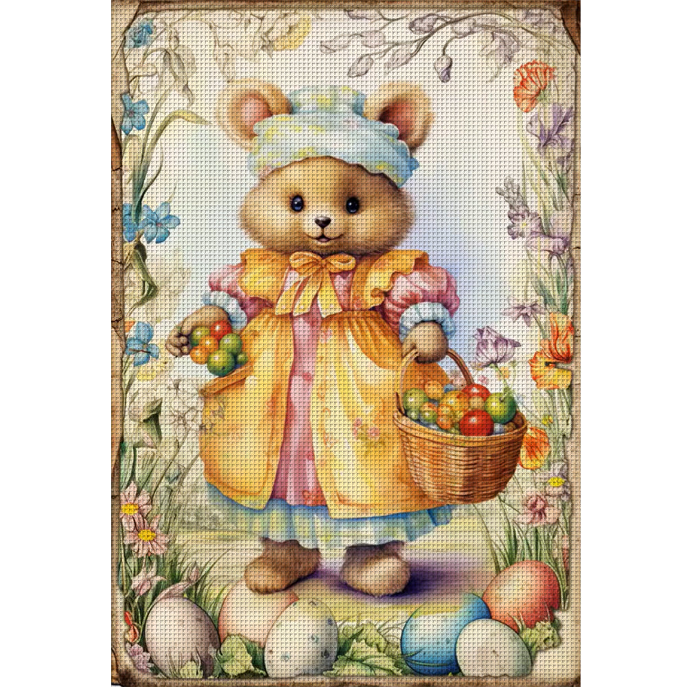 Retro Poster-Easter Egg Brown Bear - 11CT Stamped Cross Stitch 40*60CM