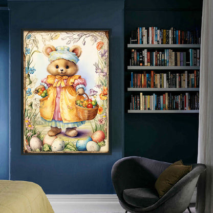 Retro Poster-Easter Egg Brown Bear - 11CT Stamped Cross Stitch 40*60CM