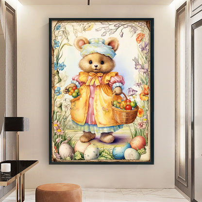 Retro Poster-Easter Egg Brown Bear - 11CT Stamped Cross Stitch 40*60CM