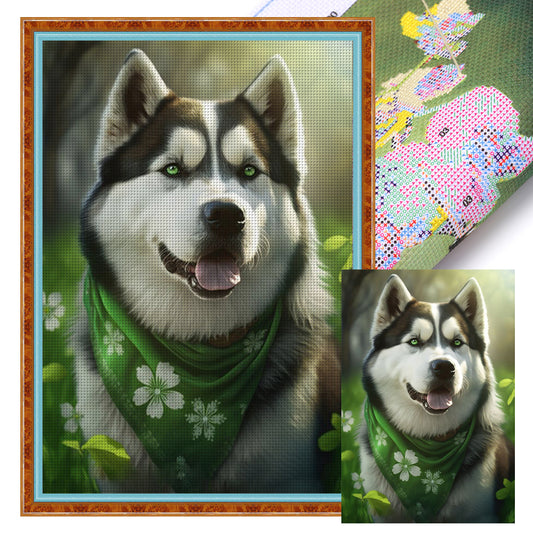 Green Scarf Husky - 11CT Stamped Cross Stitch 40*60CM