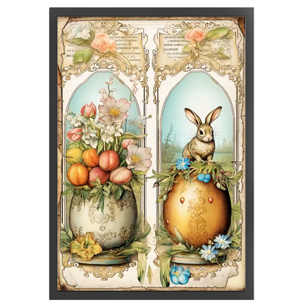 Retro Poster-Easter Eggs Flowers Rabbit - 11CT Stamped Cross Stitch 40*60CM