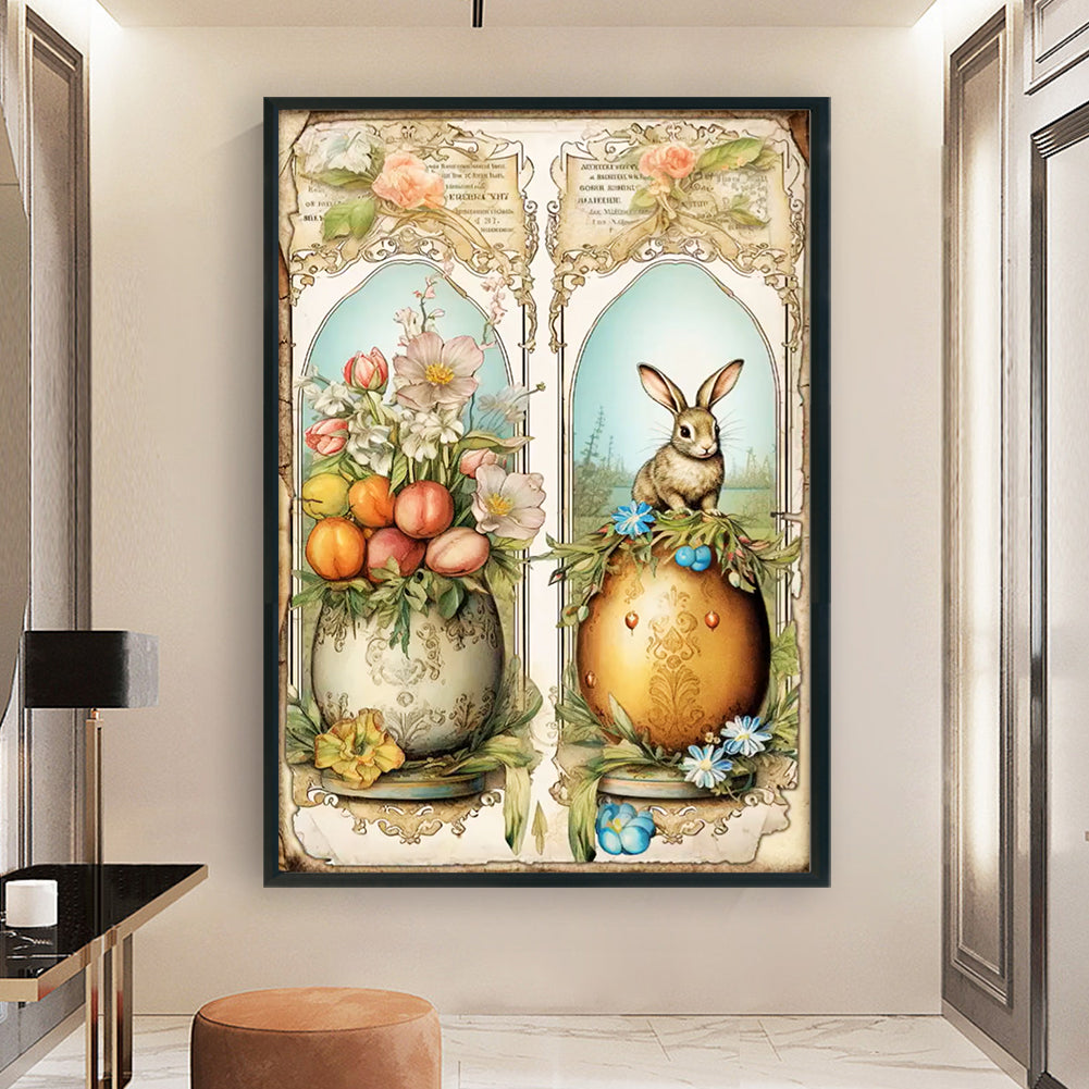 Retro Poster-Easter Eggs Flowers Rabbit - 11CT Stamped Cross Stitch 40*60CM