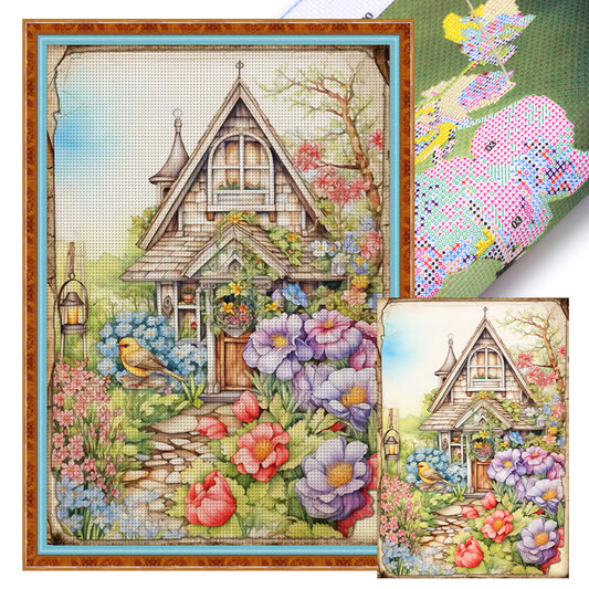 Vintage Poster - Garden Cabin - 11CT Stamped Cross Stitch 40*60CM