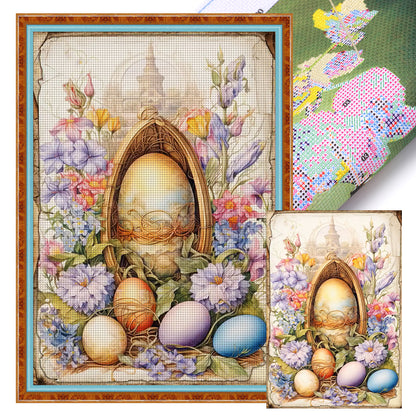 Retro Poster-Flowers And Easter Eggs - 11CT Stamped Cross Stitch 40*60CM