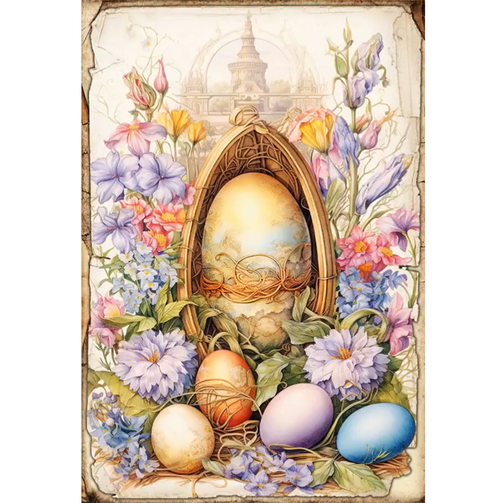 Retro Poster-Flowers And Easter Eggs - 11CT Stamped Cross Stitch 40*60CM