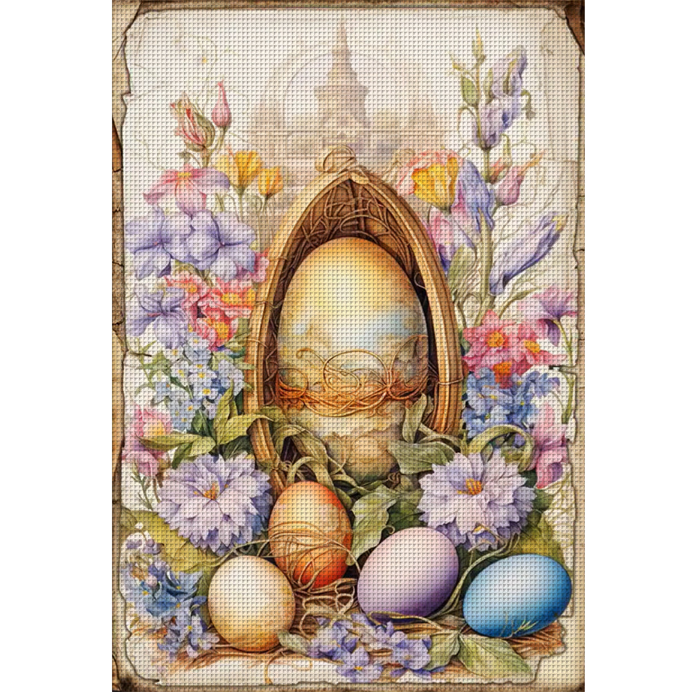 Retro Poster-Flowers And Easter Eggs - 11CT Stamped Cross Stitch 40*60CM