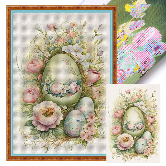 Retro Poster-Flowers And Easter Eggs - 11CT Stamped Cross Stitch 40*60CM