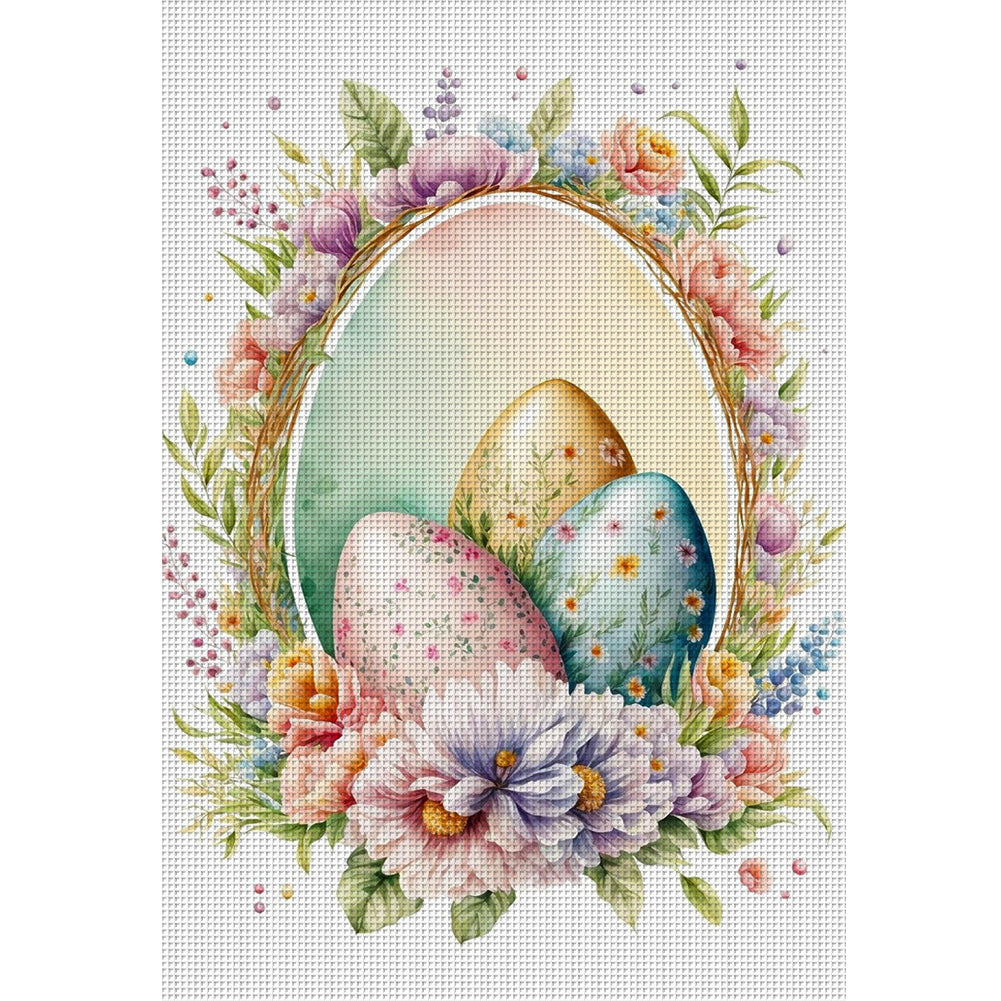 Retro Poster-Flowers And Easter Eggs - 11CT Stamped Cross Stitch 40*60CM