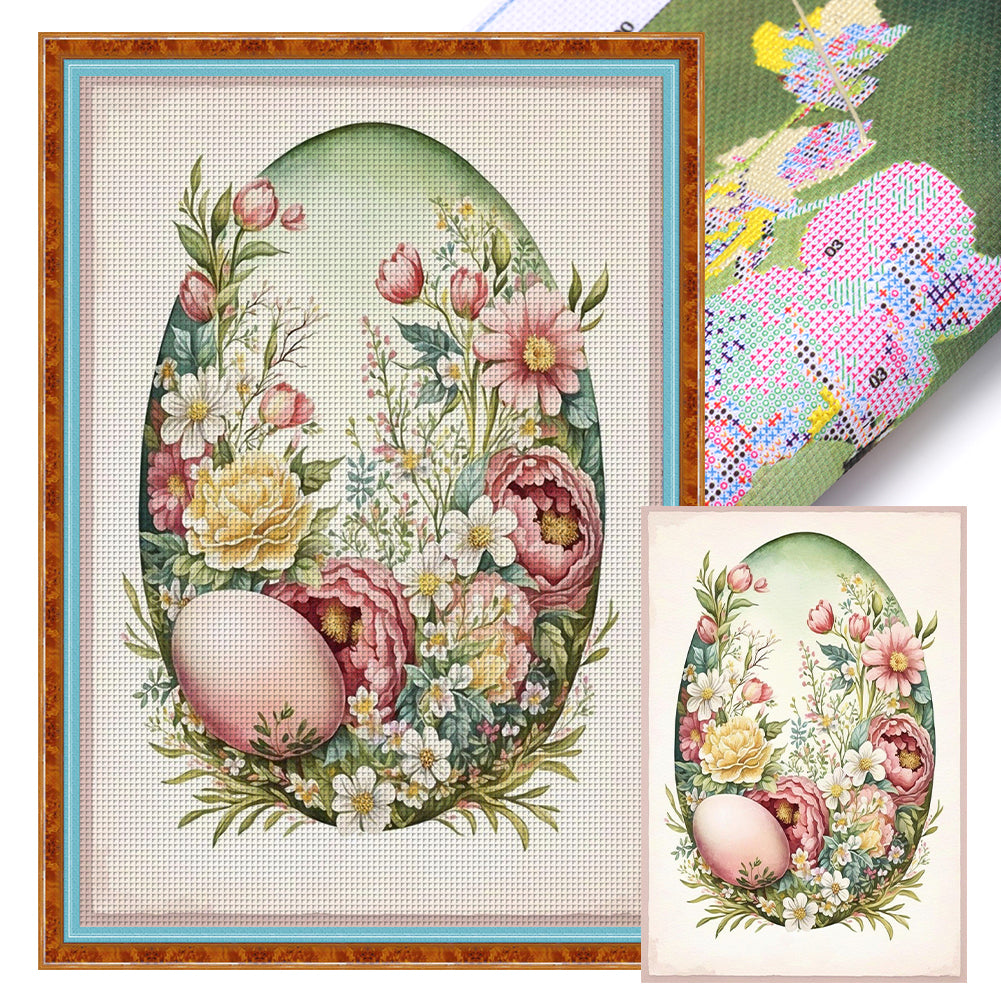 Retro Poster-Flowers And Easter Eggs - 11CT Stamped Cross Stitch 40*60CM