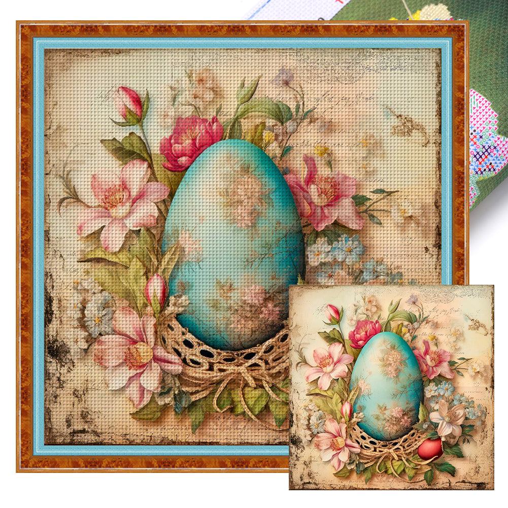 Easter Flowers And Eggs - 11CT Stamped Cross Stitch 45*45CM