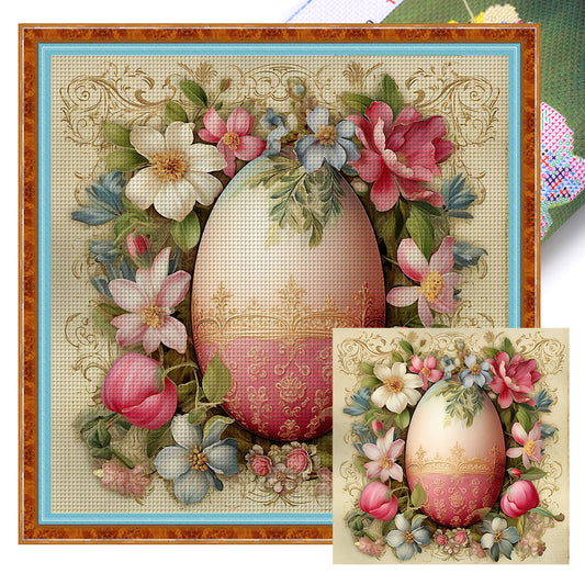 Easter Flowers And Eggs - 11CT Stamped Cross Stitch 45*45CM