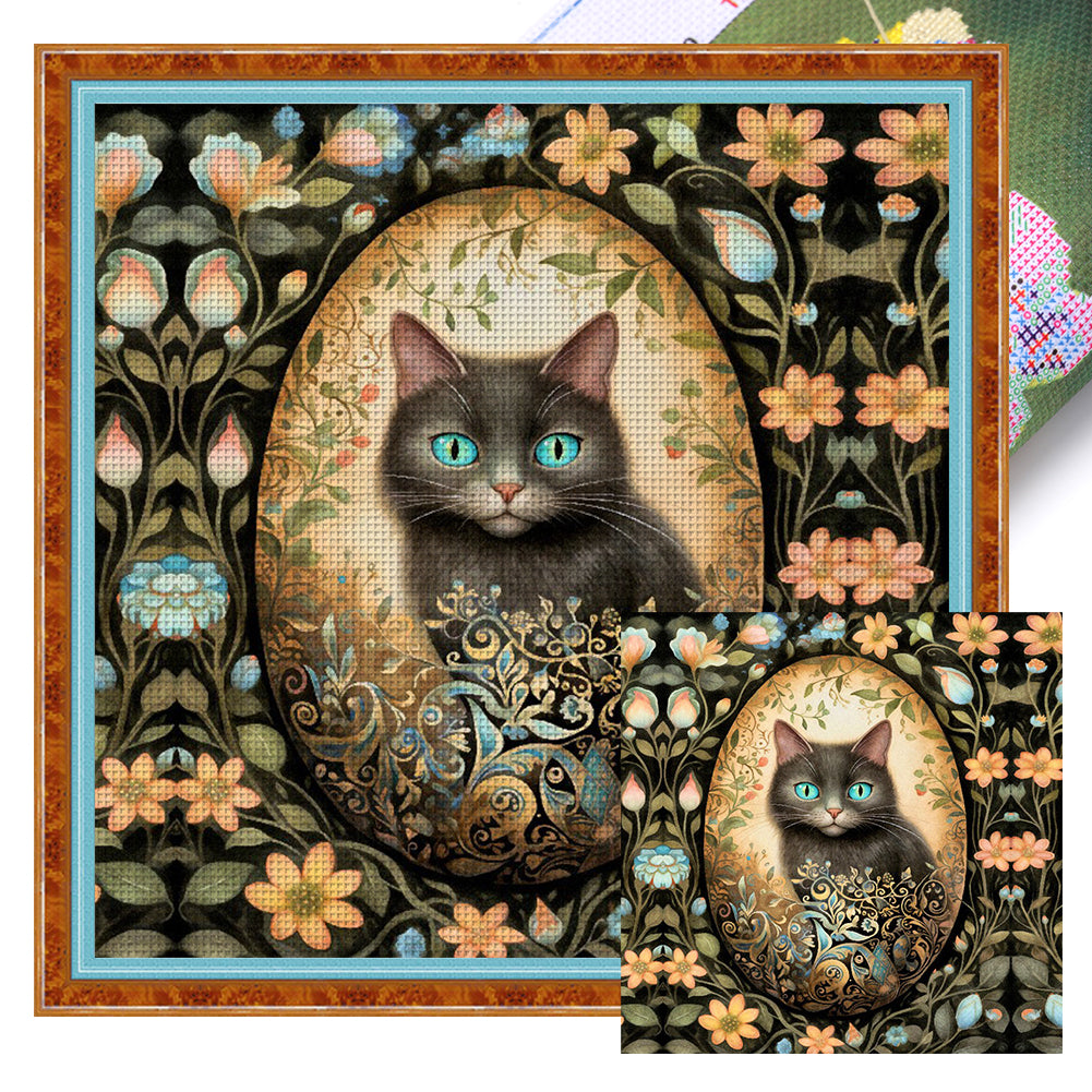 Easter Black Cat - 11CT Stamped Cross Stitch 45*45CM