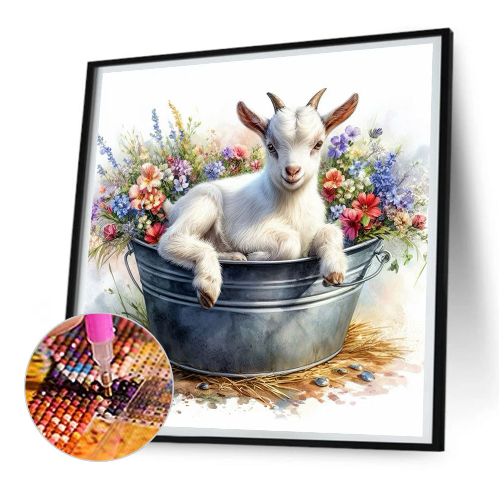 Lamb And Flowers In Iron Basin - Full Round Drill Diamond Painting 30*30CM