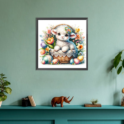 Easter Eggs And Lamb In Flower Basket - Full Round Drill Diamond Painting 30*30CM