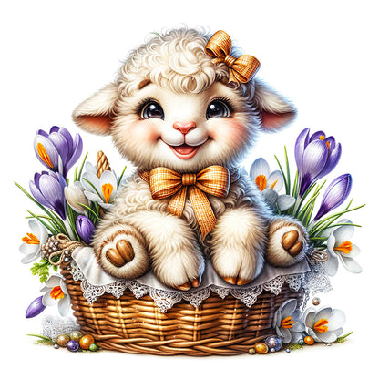 Lamb In Flower Basket - Full Round Drill Diamond Painting 30*30CM