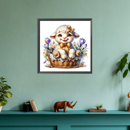Lamb In Flower Basket - Full Round Drill Diamond Painting 30*30CM