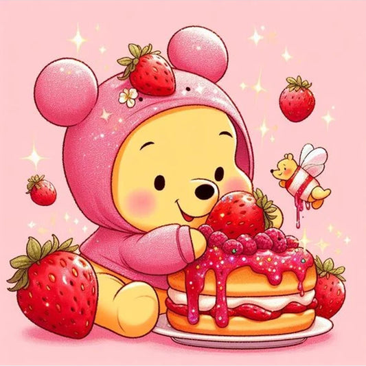 Winnie The Pooh And Strawberries - Full Round Drill Diamond Painting 30*30CM