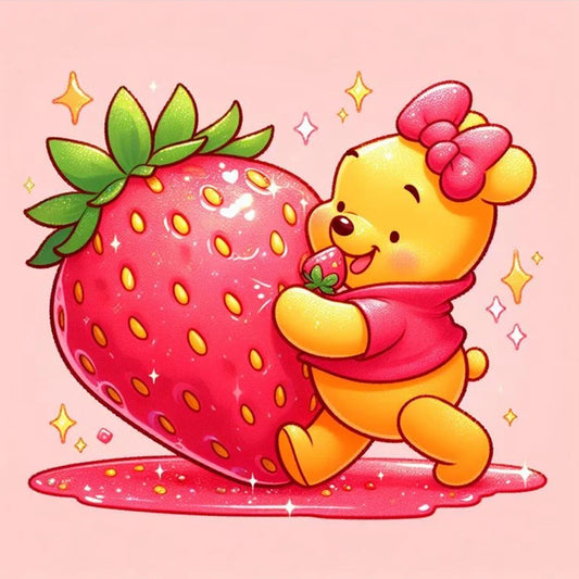 Winnie The Pooh And Strawberries - Full Round Drill Diamond Painting 30*30CM