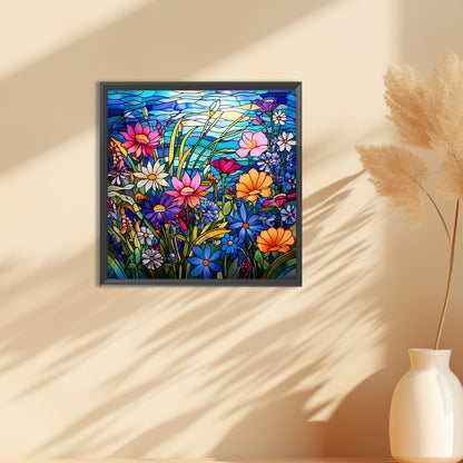 Glass Painting Colorful Flowers - Full Round Drill Diamond Painting 30*30CM