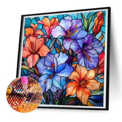 Glass Painting Colorful Flowers - Full Round Drill Diamond Painting 30*30CM