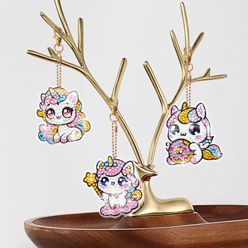 8 Pcs Double Side Full Drill Diamond Painting Art Keychain Kit (Unicorn Donut)