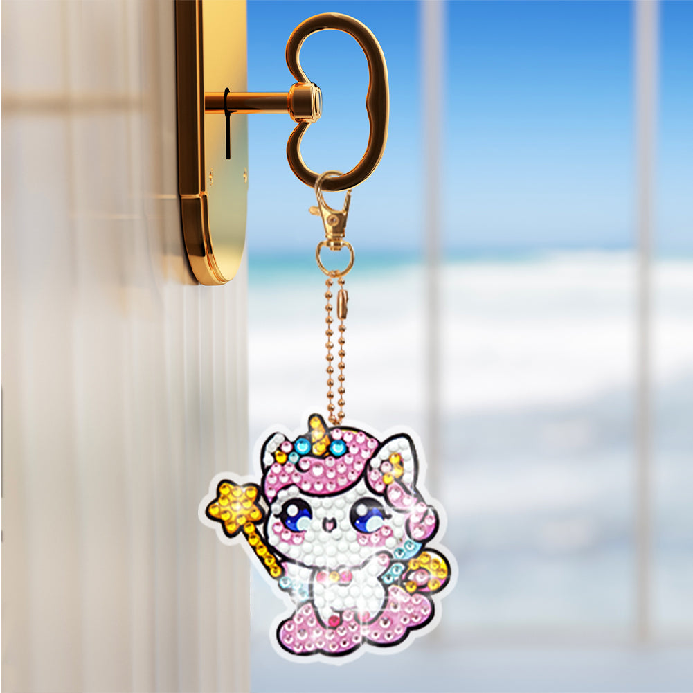 8 Pcs Double Side Full Drill Diamond Painting Art Keychain Kit (Unicorn Donut)