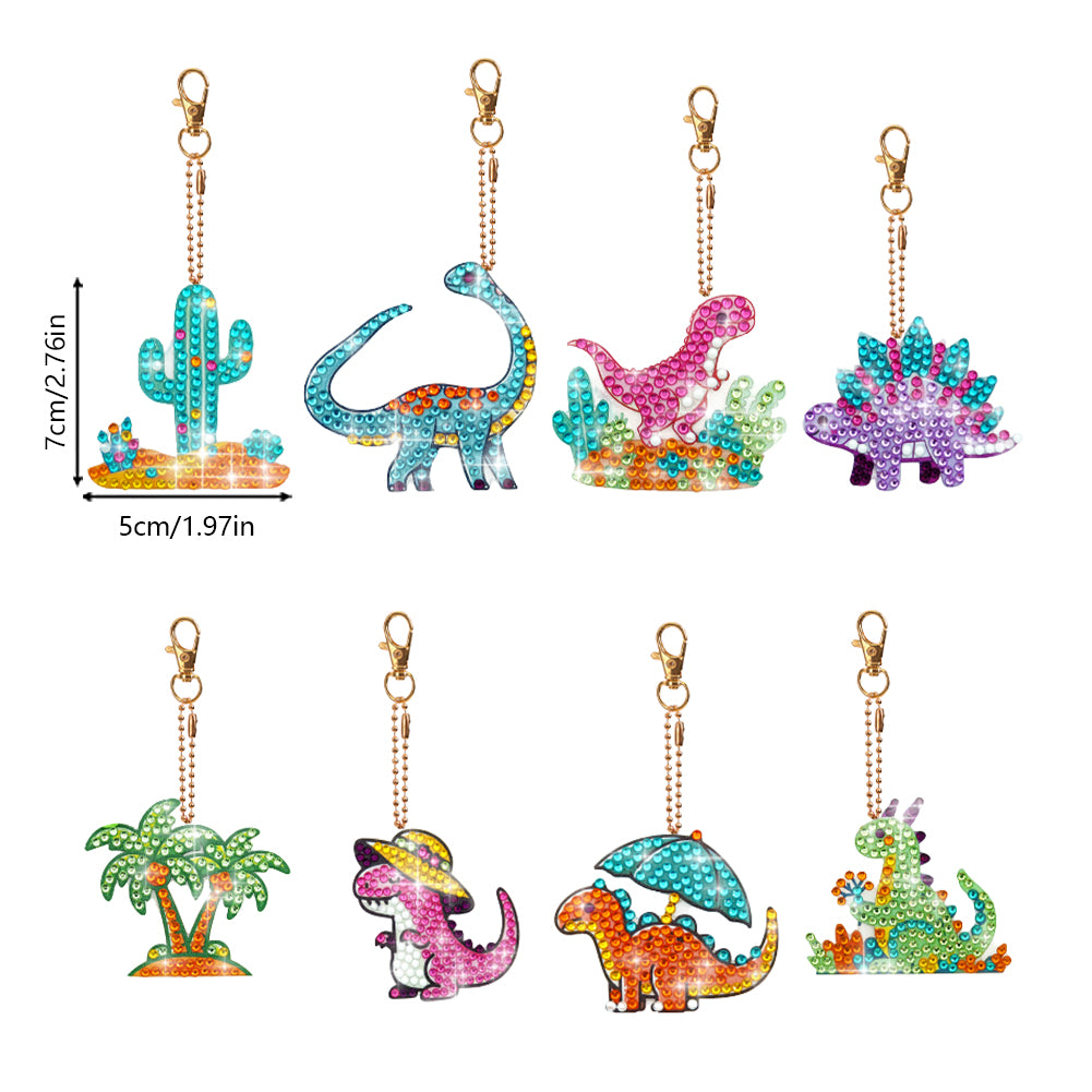 8 Pcs Double Side Full Drill Diamond Painting Art Keychain Kit (Desert Dinosaur)