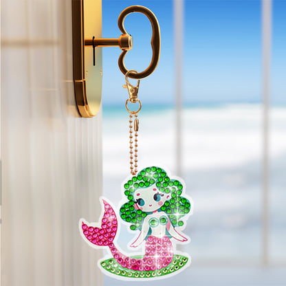 8 Pcs Double Side Full Drill Diamond Painting Art Keychain Pendant (Mermaids)