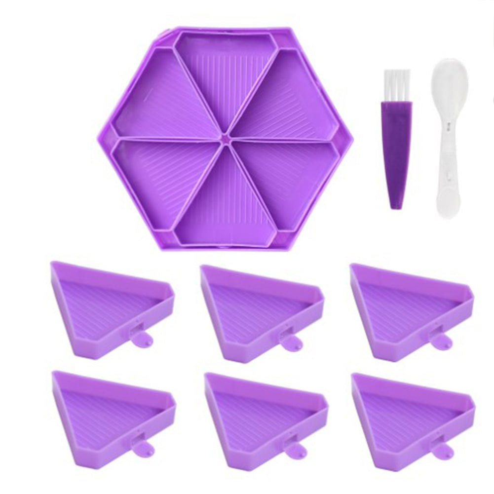 Large Capacity DIY Hexagonal Diamond Painting Tray Kit with Spoon Brush (Purple)