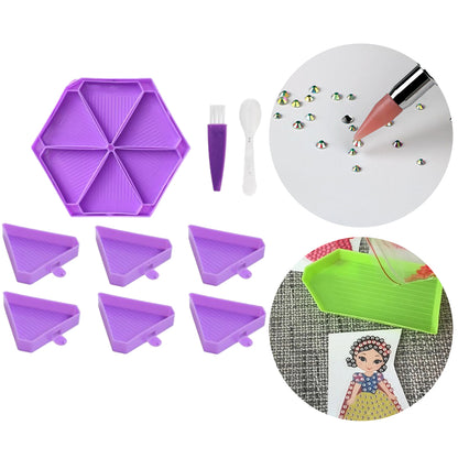 Large Capacity DIY Hexagonal Diamond Painting Tray Kit with Spoon Brush (Purple)