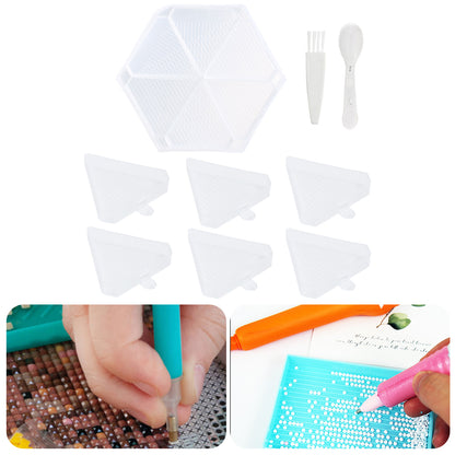 Large Capacity DIY Hexagonal Diamond Painting Tray Kit with Spoon Brush (Clear)