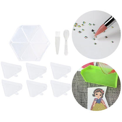 Large Capacity DIY Hexagonal Diamond Painting Tray Kit with Spoon Brush (Clear)